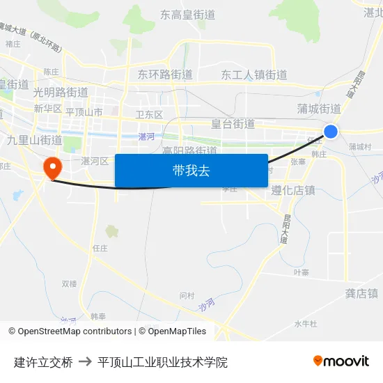 建许立交桥 to 平顶山工业职业技术学院 map