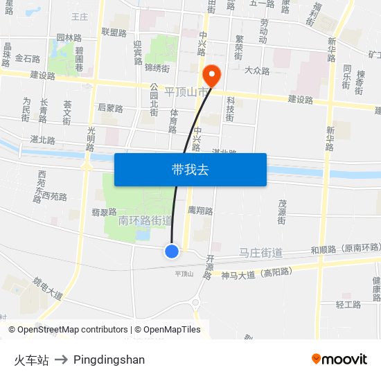 火车站 to Pingdingshan map