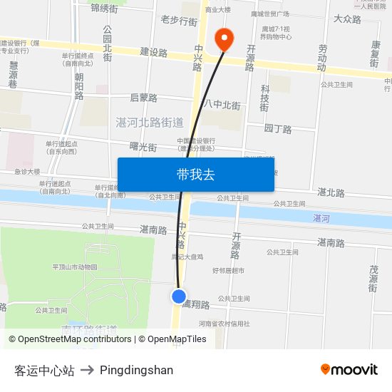 客运中心站 to Pingdingshan map