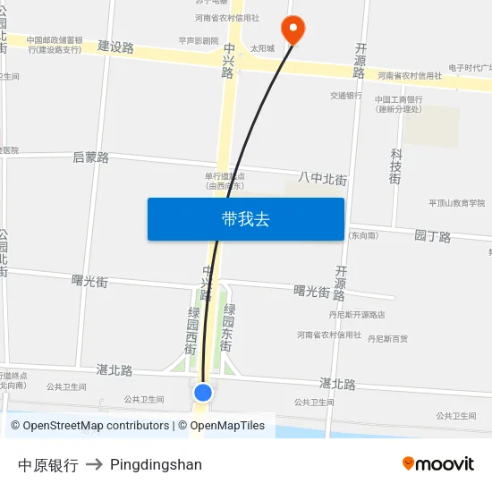 中原银行 to Pingdingshan map
