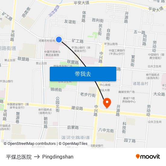 平煤总医院 to Pingdingshan map