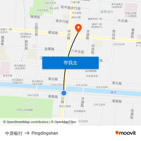中原银行 to Pingdingshan map