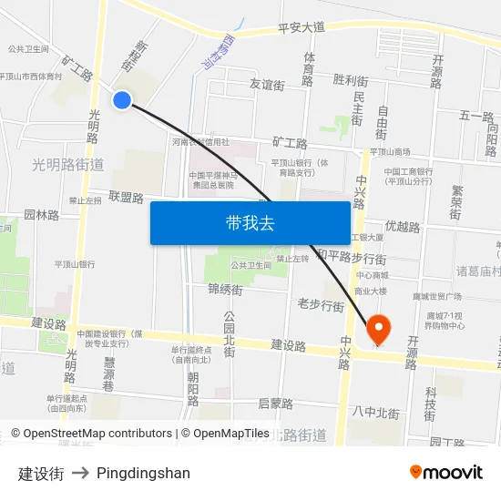 建设街 to Pingdingshan map