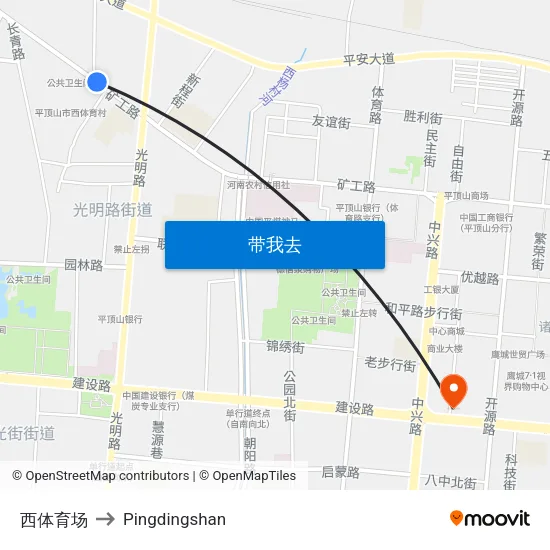 西体育场 to Pingdingshan map