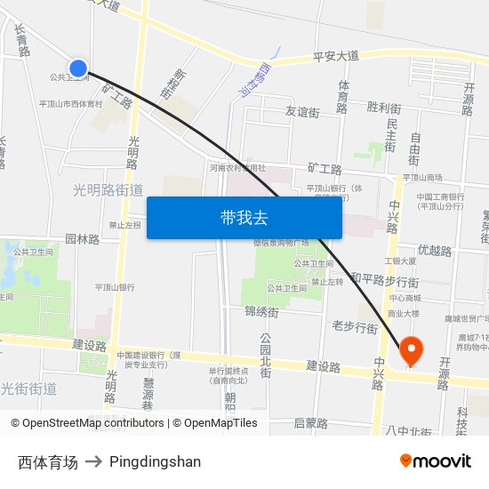 西体育场 to Pingdingshan map