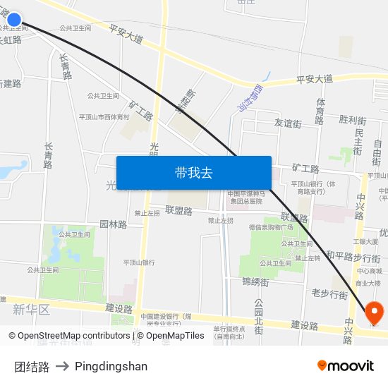 团结路 to Pingdingshan map