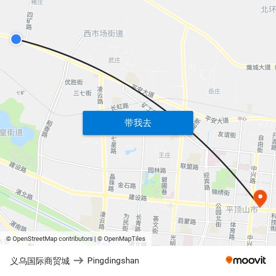 义乌国际商贸城 to Pingdingshan map