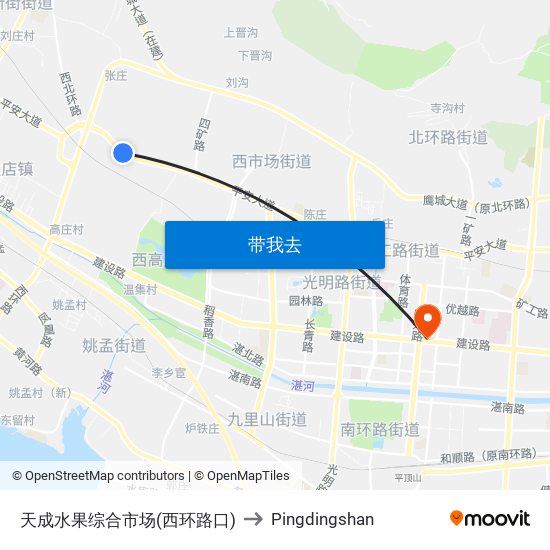 天成水果综合市场(西环路口) to Pingdingshan map