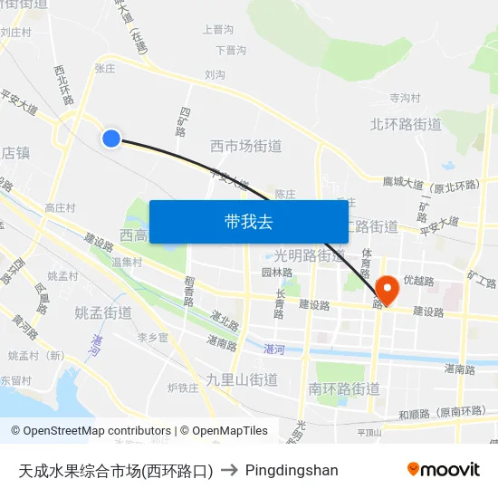 天成水果综合市场(西环路口) to Pingdingshan map