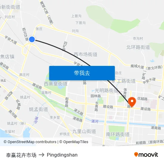 泰赢花卉市场 to Pingdingshan map