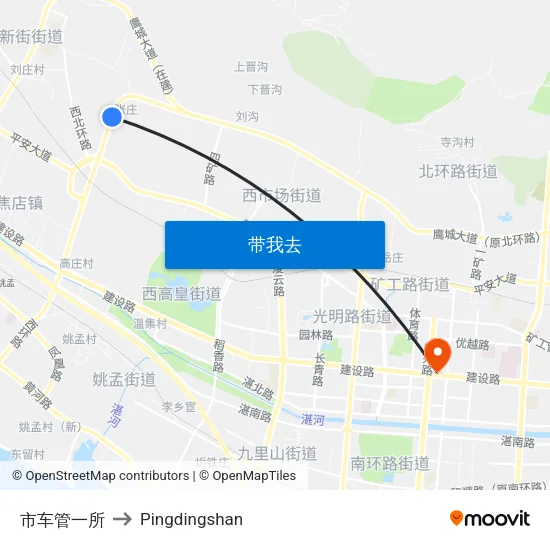 市车管一所 to Pingdingshan map