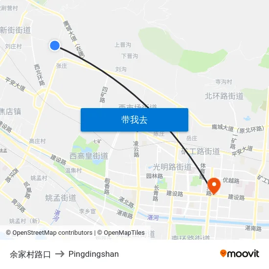余家村路口 to Pingdingshan map
