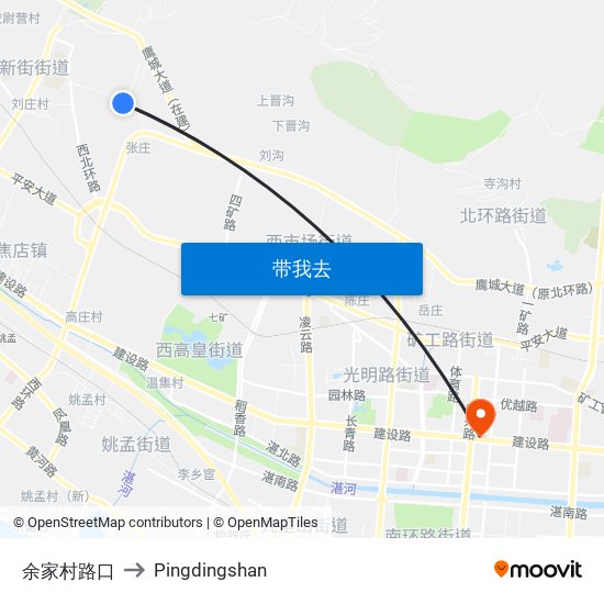 余家村路口 to Pingdingshan map