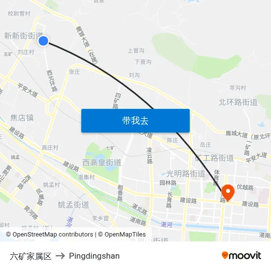 六矿家属区 to Pingdingshan map