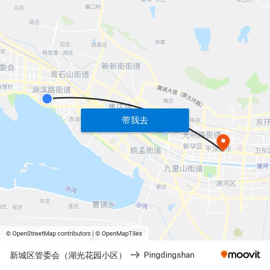 新城区管委会（湖光花园小区） to Pingdingshan map