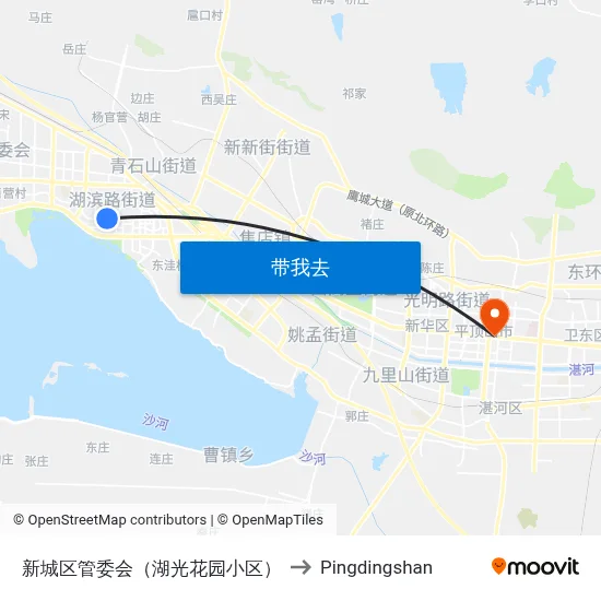新城区管委会（湖光花园小区） to Pingdingshan map