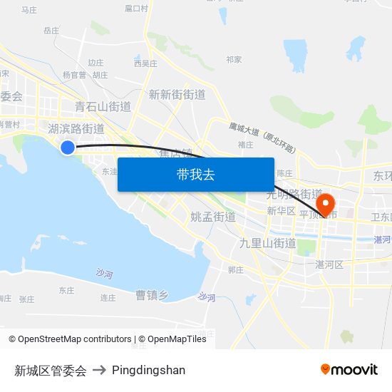 新城区管委会 to Pingdingshan map