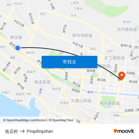 焦店村 to Pingdingshan map
