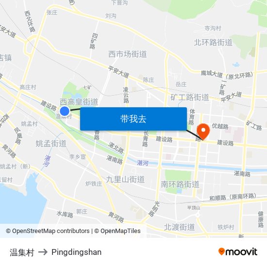 温集村 to Pingdingshan map