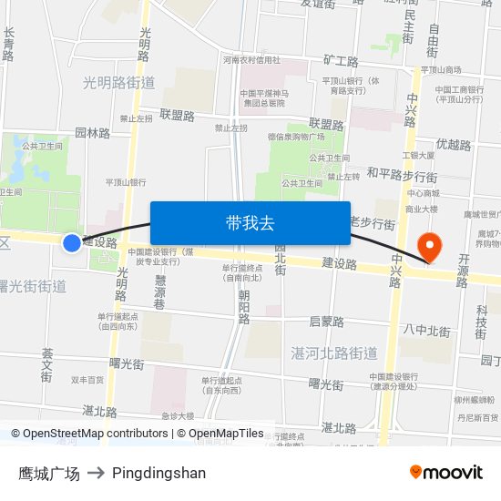 鹰城广场 to Pingdingshan map