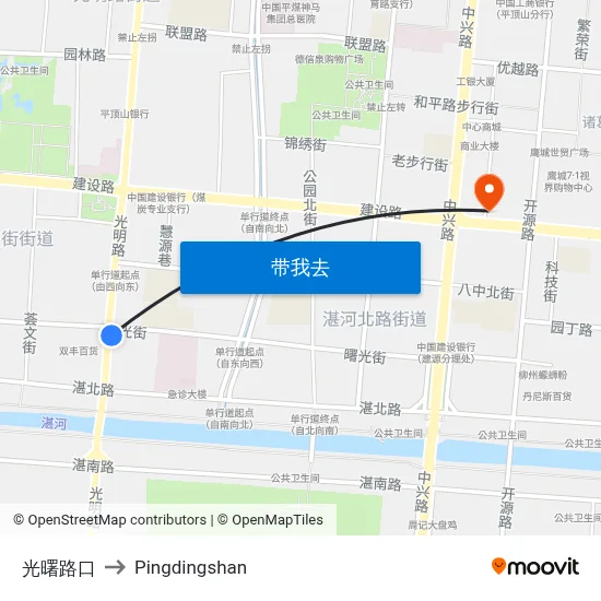 光曙路口 to Pingdingshan map