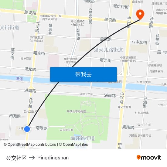 公交社区 to Pingdingshan map