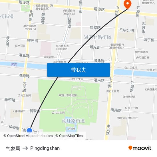 气象局 to Pingdingshan map