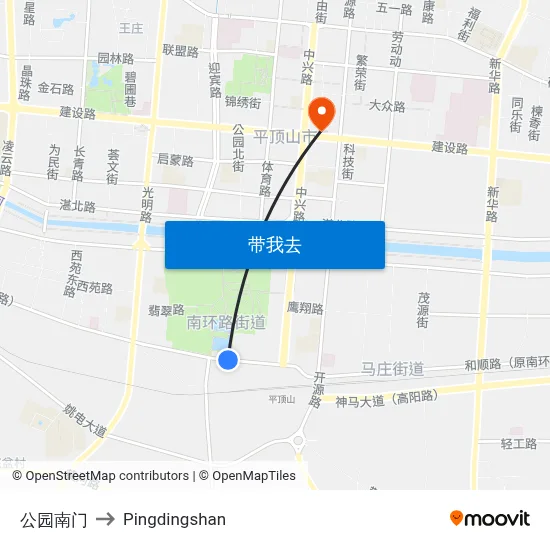 公园南门 to Pingdingshan map