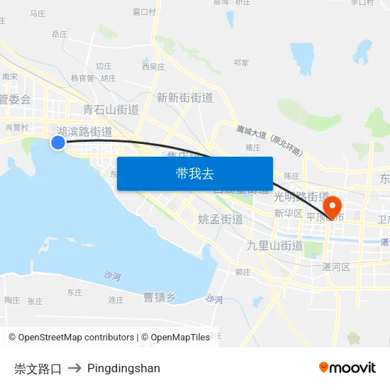 崇文路口 to Pingdingshan map