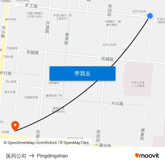 医药公司 to Pingdingshan map