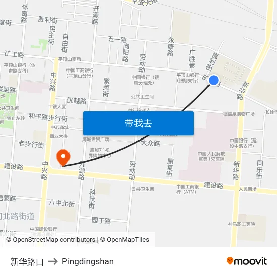 新华路口 to Pingdingshan map
