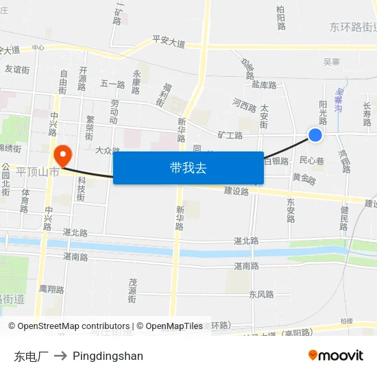 东电厂 to Pingdingshan map