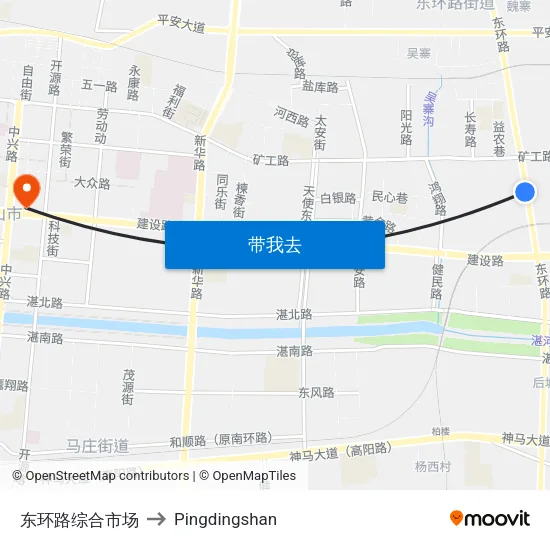 东环路综合市场 to Pingdingshan map