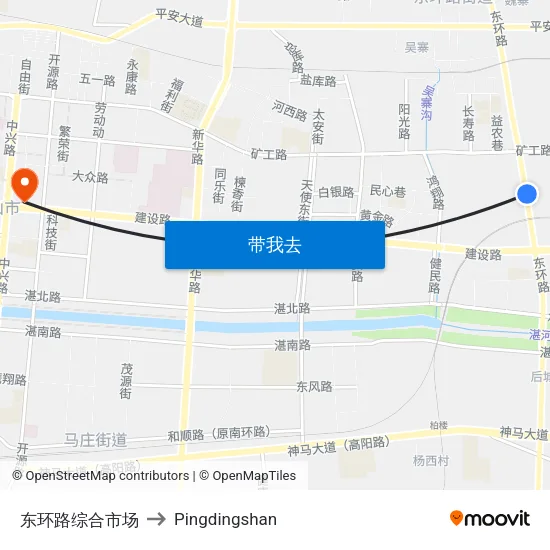 东环路综合市场 to Pingdingshan map