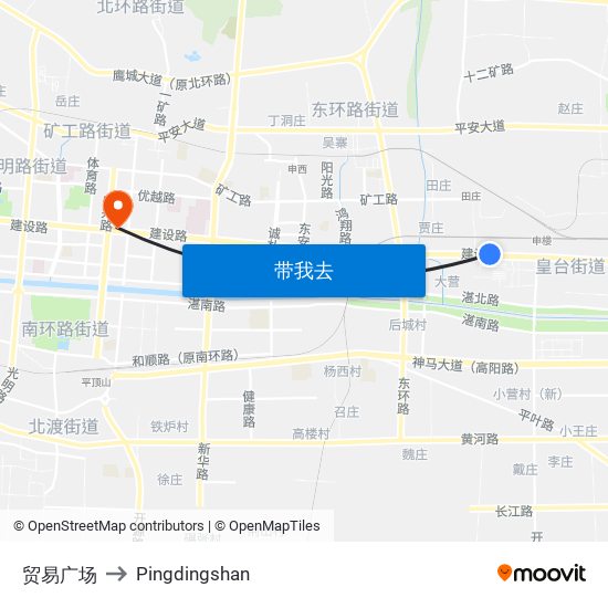 贸易广场 to Pingdingshan map
