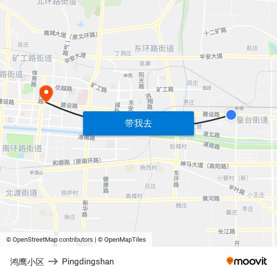 鸿鹰小区 to Pingdingshan map