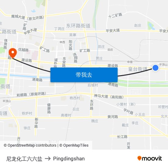 尼龙化工六六盐 to Pingdingshan map