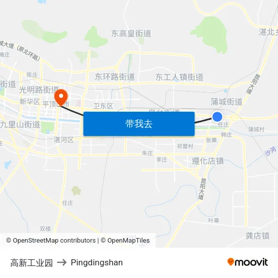 高新工业园 to Pingdingshan map