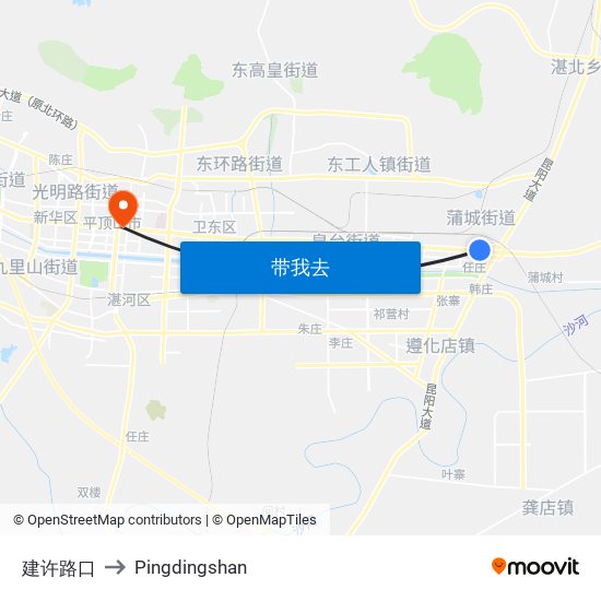 建许路口 to Pingdingshan map