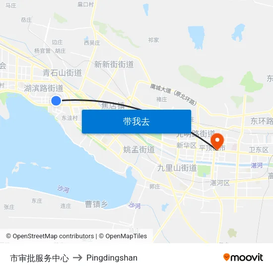 市审批服务中心 to Pingdingshan map