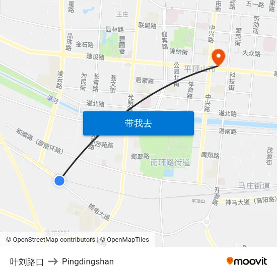叶刘路口 to Pingdingshan map