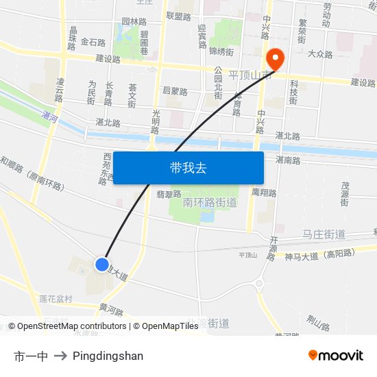市一中 to Pingdingshan map