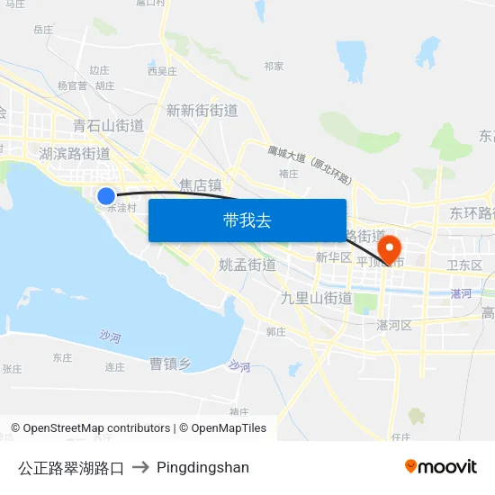公正路翠湖路口 to Pingdingshan map