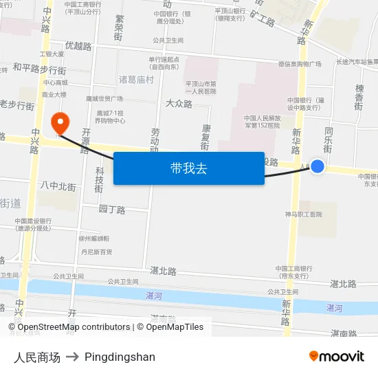 人民商场 to Pingdingshan map