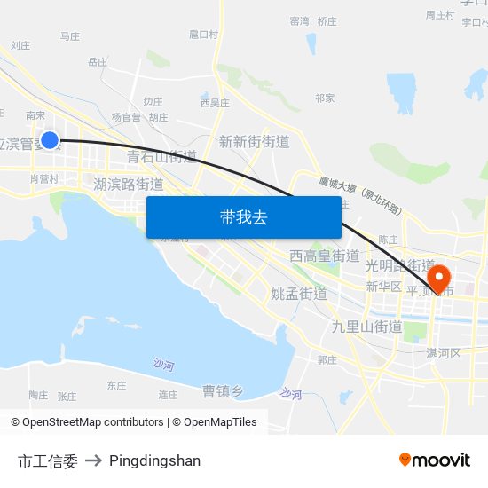 市工信委 to Pingdingshan map
