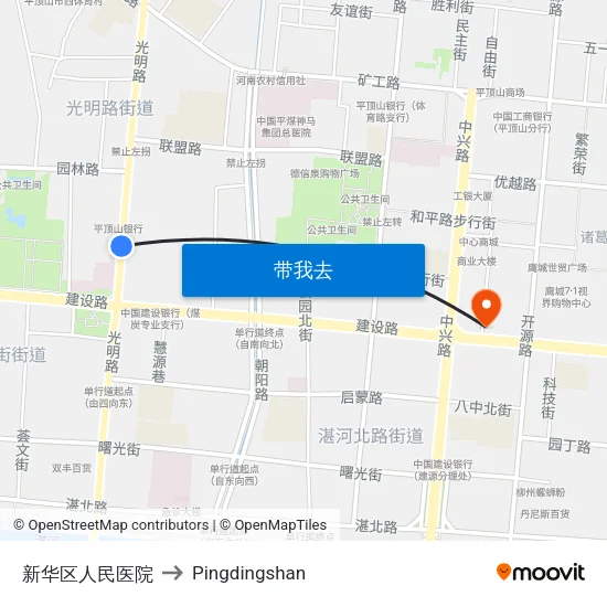 新华区人民医院 to Pingdingshan map