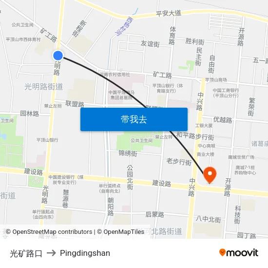 光矿路口 to Pingdingshan map