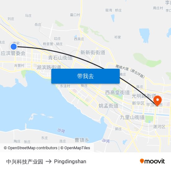 中兴科技产业园 to Pingdingshan map