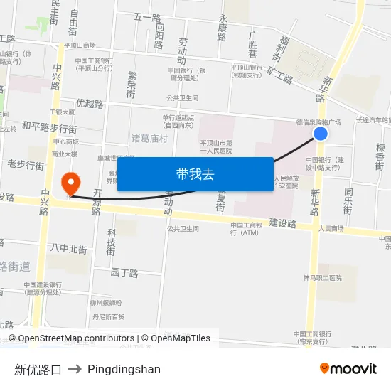 新优路口 to Pingdingshan map