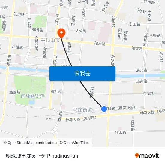 明珠城市花园 to Pingdingshan map